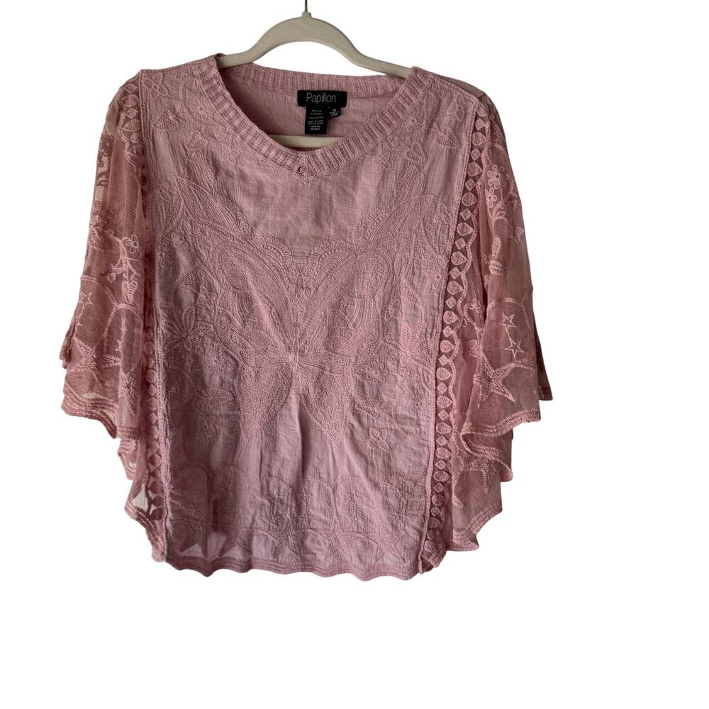 Papillon Blouse Y2k Fairy Coquette Medium Embroidered Lace Flutter Sleeve Top